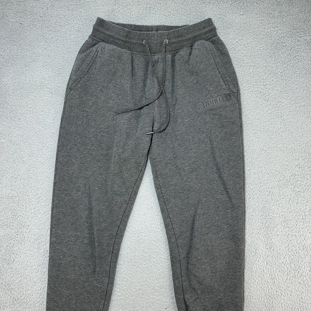 Hurley Men's Pants Small Gray Boxed Logo Relaxed Fit Fleece Joggers Casual Gym